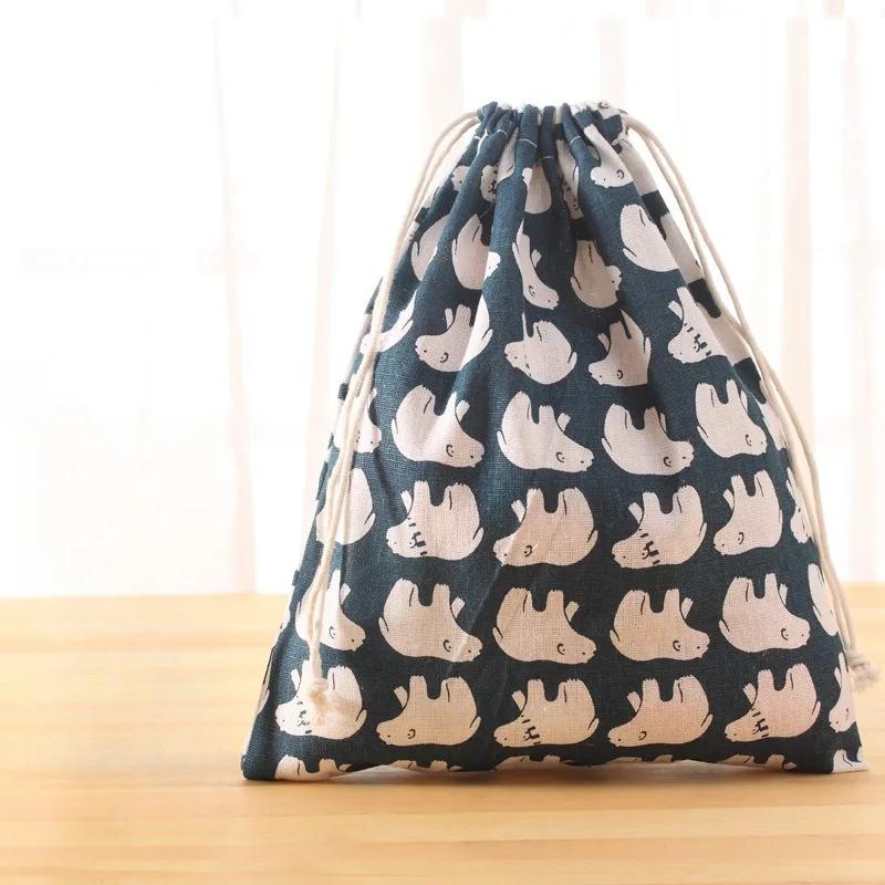Small Fresh Printed Cotton Hemp Travel Storage Bag Bundle Pocket Drawstring Bag Clothes Storage and Organizing Bag Dustproof Bag