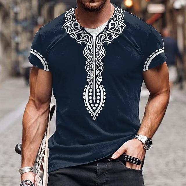 Casual Men's Clothing Ethnic Style Retro Abstract 3D Printed Short-sleeved T-shirt