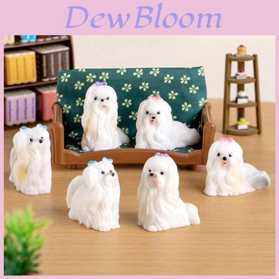 Adorable Resin Maltese Dog Figurine With Pink Bow Miniature Desk Decor
