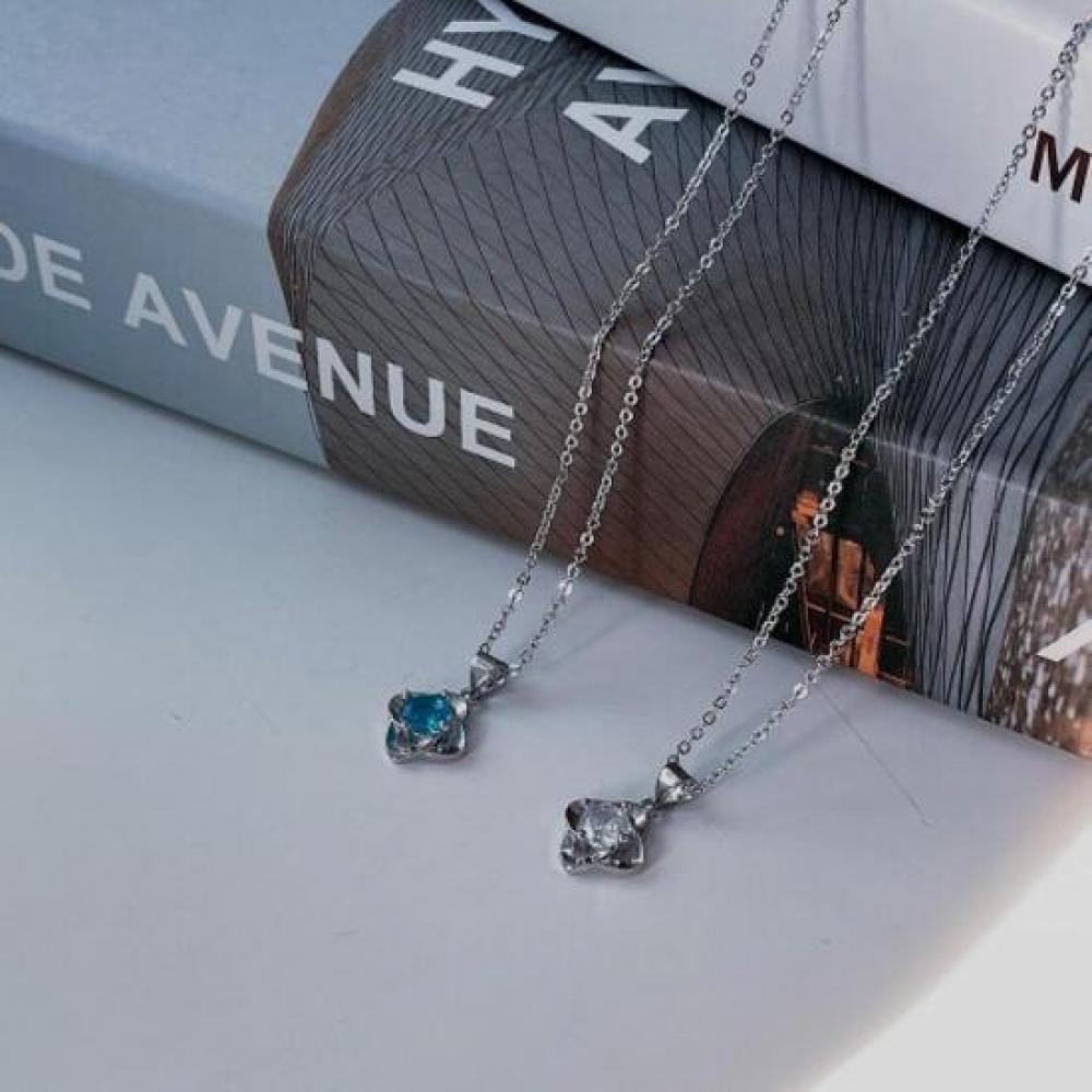 New Arrivals Open Run Women Cubic Circle Chain Necklace Blue Nk 1234