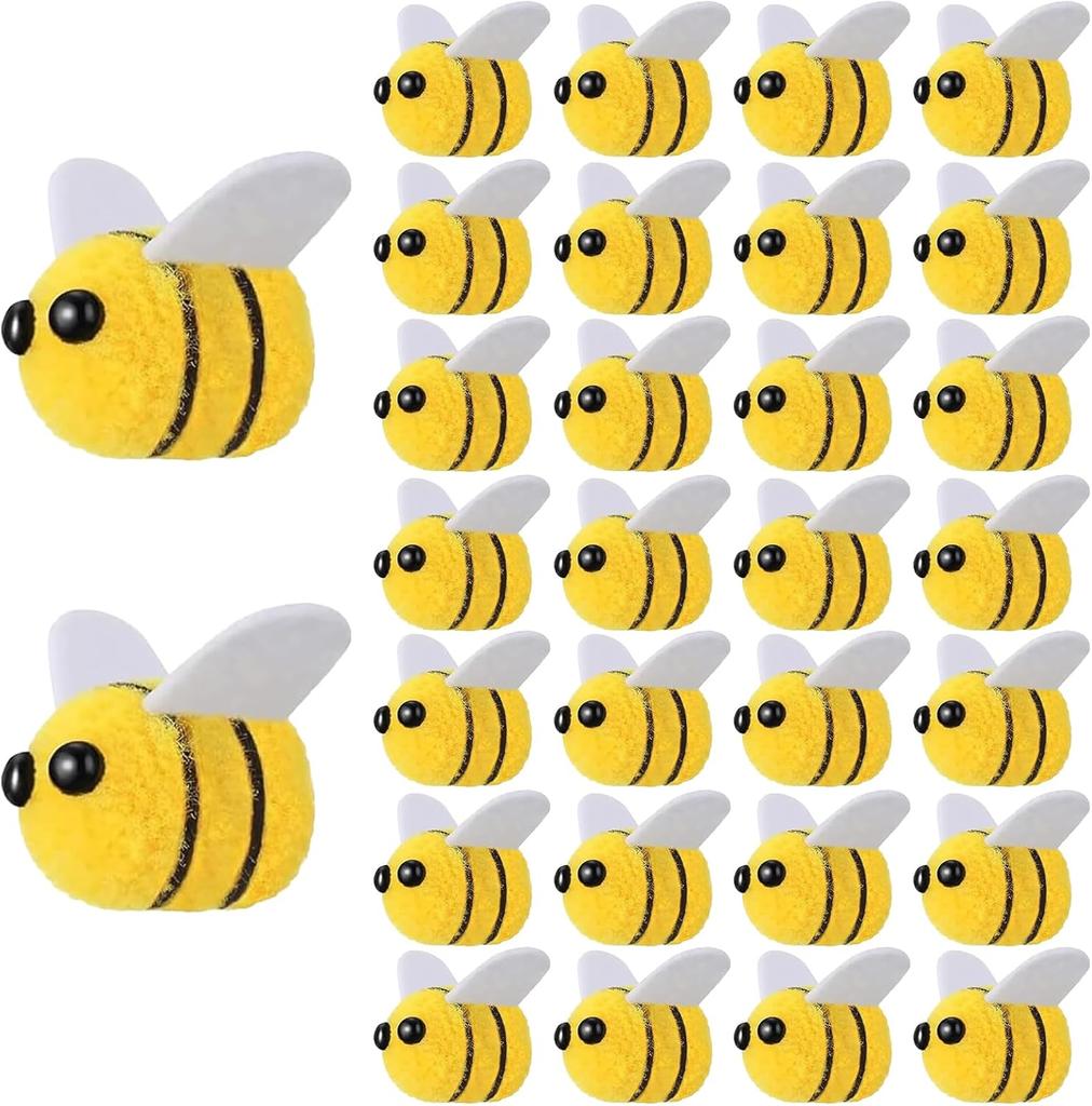 20Pcs Bee Pompom Hair Ball Polyester Child Headdress Wedding Figurines Party DIY Handmade Material Hat Clothing Home Decor