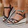 Women's Wide Width Roman Sandals, Pearl Embellished Platform Buckle Slides, Wholesale Summer Shoes for Women