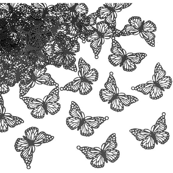 UNICRAFTALE Подвески-бабочки Черные ажурные подвески Полые из нержавеющей стали Металлические украшения Подвески для изготовления ювелирных изделий Серьги Ожерелья