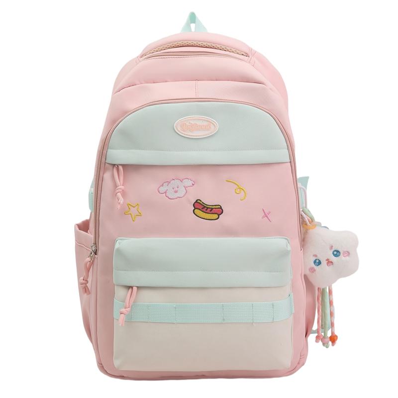 Contrast Color Girls Backpack Junior High School Student Schoolbag Lightweight Women's Backpack