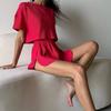 European & American Casual Women's Summer Pajama Set - Comfortable Sexy Solid Color, Short Sleeve & Shorts 2-Piece Set