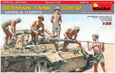 Miniart 1/35 Scale German Tank Crew Africa Corps Figure Set (5 Figures) with Weapons and Equipment, Plastic Model Kit MA35278