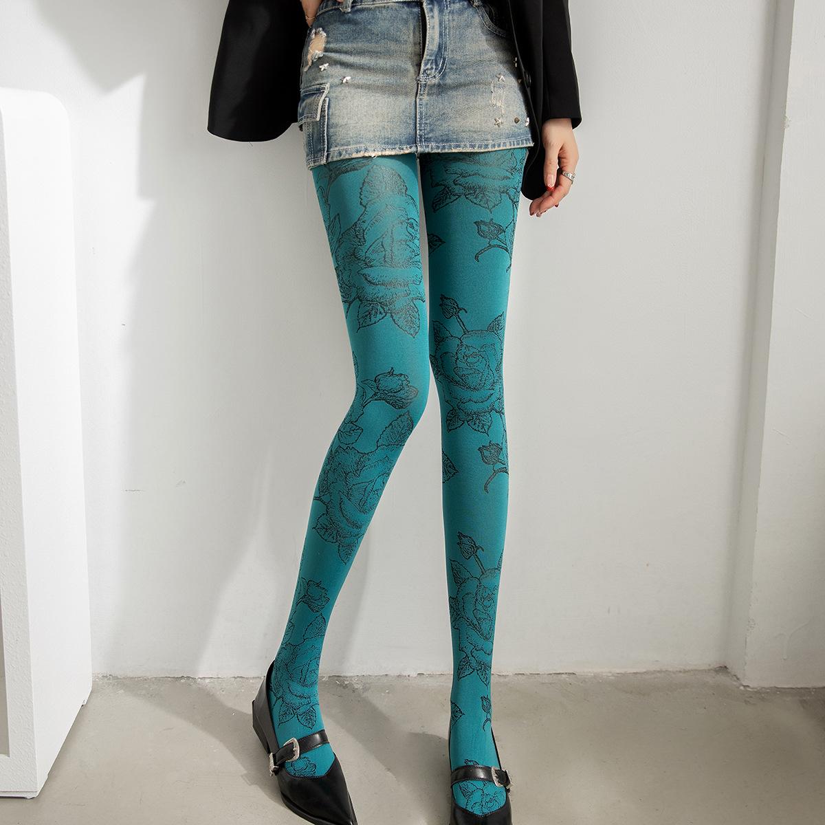 Personality Rose Flower Print Women Tights Stockings Pantyhose Sexy Trendy Jacquard Women Stockings JK Japanese Women Pantyhose One Size