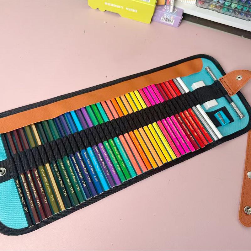 50 Colored Wooden Pencils In Roll-Up Case for Students and Artists