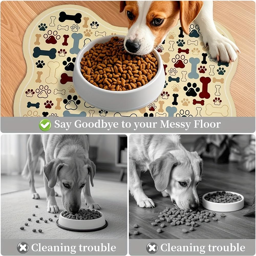 1 pièce Tapis Antidérapant Géométrique Arête de Poisson Empreinte de Patte pour Chien - Tapis pour Gamelles d'Eau et de Nourriture pour Chiens de Petite à Moyenne Taille, Facile à Nettoyer,