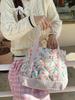 Vintage Flower Pattern Quilted Tote Bag Soft Cotton Commuter Organizer Bag For Daily Use
