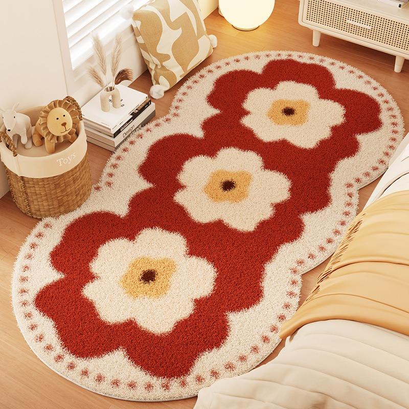 Bedroom Carpet Pink Flower Carpets Bedside Floor Mat Soft Fluffy Foot Mats Candy Color Rug Cute Sweet Girl Home Decoration Rugs