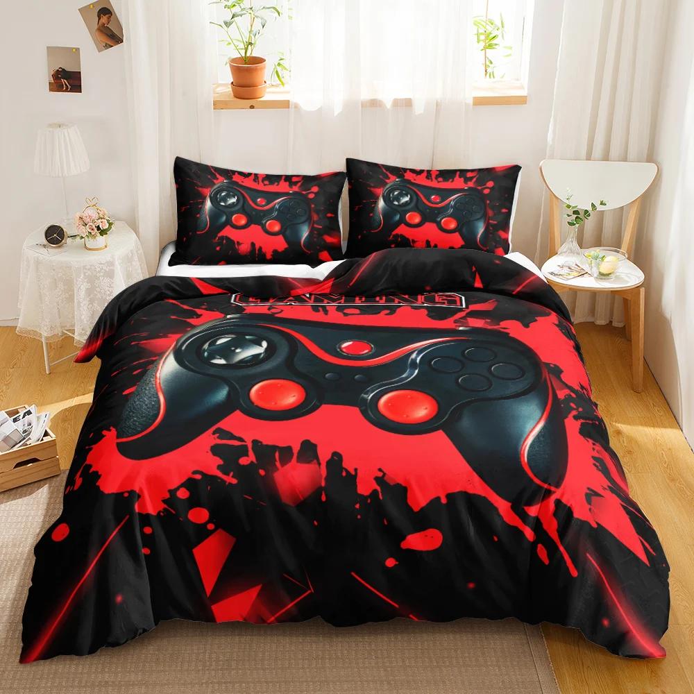 Games Duvet Cover Set Boys Kids Gamepad Bedding Set Video Game Controller Comforter Cover for Teen Girls Polyester Qulit Cover