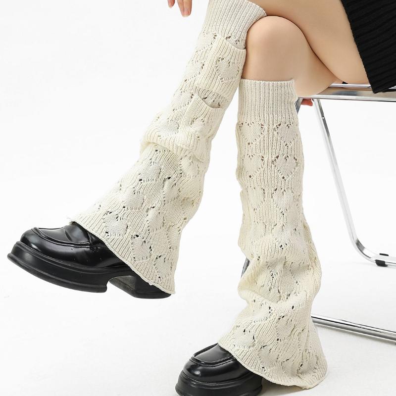 Wide Leg Slimming Flared Leg Warmers JK Slouch Socks Knitted Leg Warmers Y2K Hot Girl Socks Heart Cutout Girlish