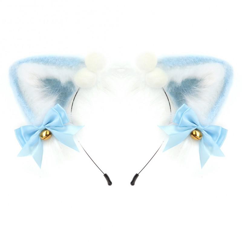 Cute Cat Ear Headband Lolita Fashion - Fluffy Plush Hair Accessory With Bow One Size Handmade