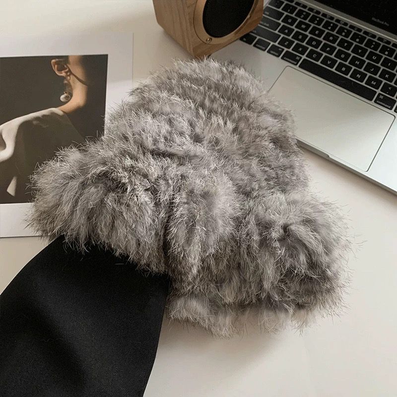 Women’s Hat Rabbit Fur Hat - Autumn Winter Warm Thickened Cold-proof Plush Bucket Hat