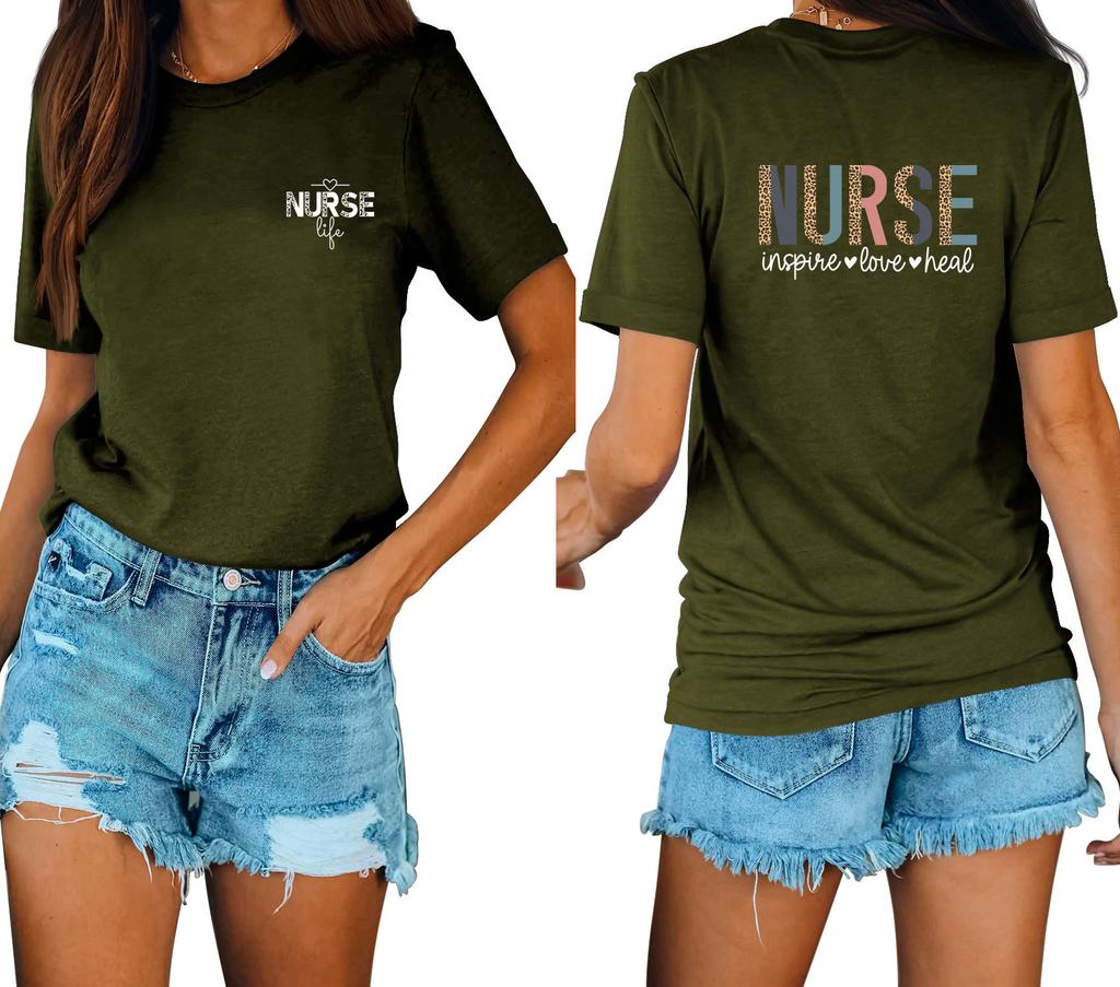 Casual fashion front and rear printing loose round neck short sleeves