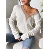 YYFS Maglioni a maniche lunghe con scollo a V, stampati in tinta unita, casual, autunno inverno, da donna