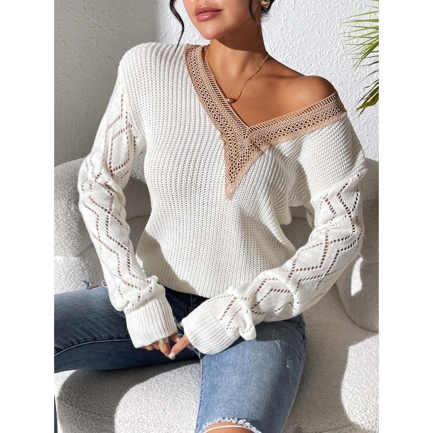 YYFS Maglioni a maniche lunghe con scollo a V, stampati in tinta unita, casual, autunno inverno, da donna