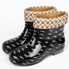 Women's Fashion Non-Slip Short Rain Boots, Waterproof Outdoor Rubber Shoes with Warm Cotton Lining.