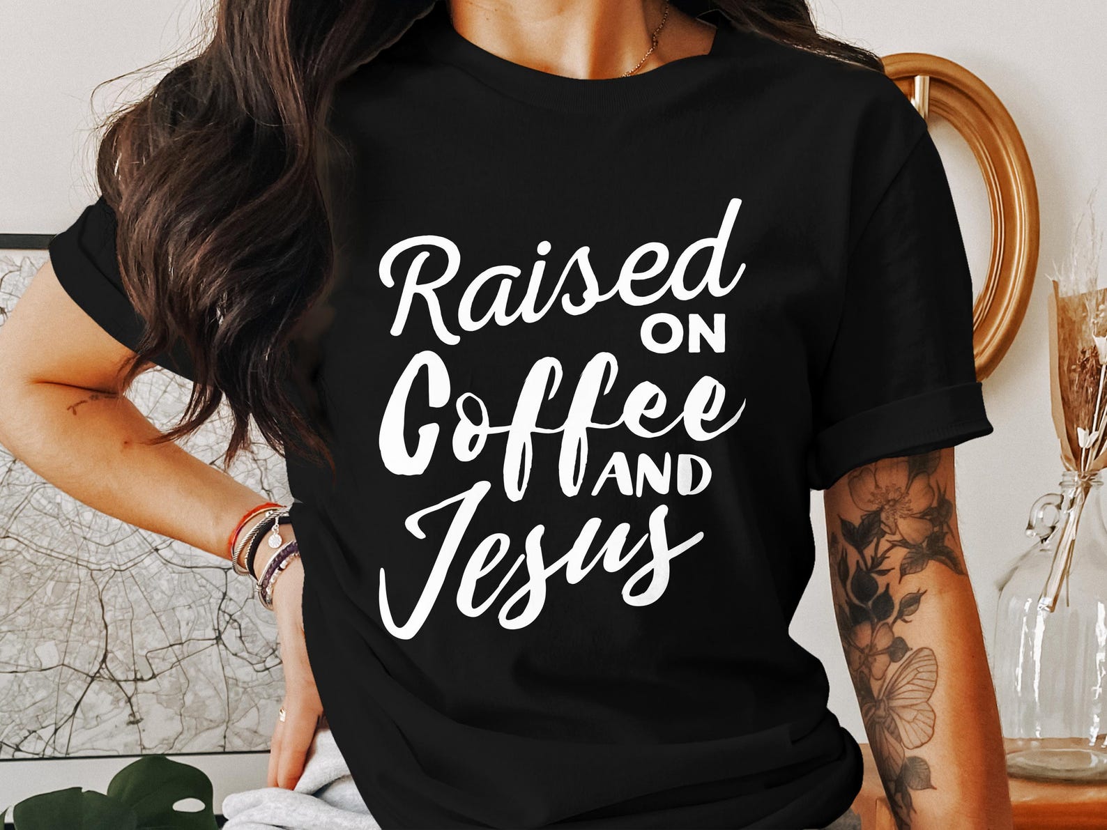 Raised on Coffee and Jesus T-Shirts, Christian T-Shirts, Religious Shirts, Bible Verse Apparel, Faith T-Shirts, God s Love 4XL