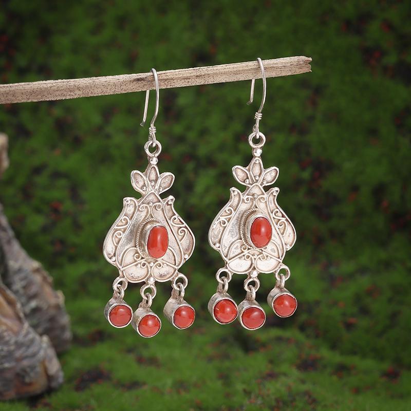 Retro Ethnic Style Red Zircon Earrings for Women, Elegant Earrings Accessories
