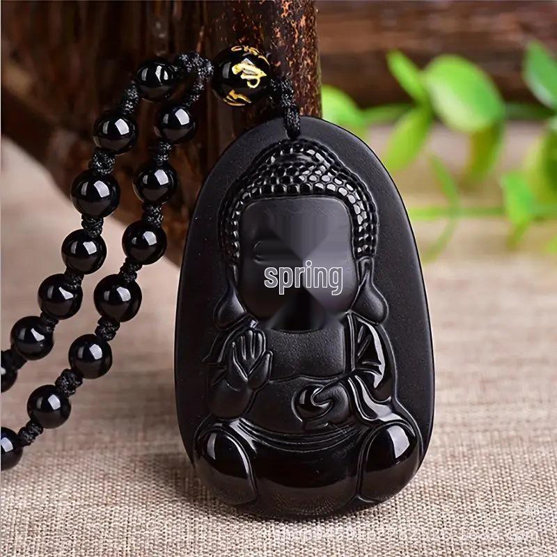 Genuine Obsidian Baby Buddha Pendant - Natural Gemstone Hanging Ornament