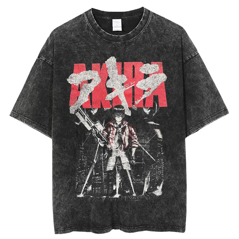 T-shirt Lavage Vintage Do Old Japanese Anime Akira Street Y2k Manches Courtes Harajuku Polyester Haut Neutre Mode T-shirt à Col Rond