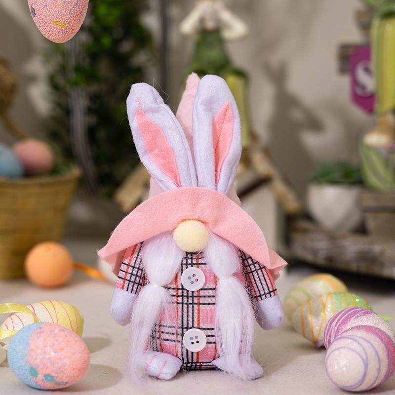 Pink Checkered Playful Easter Bunny Figurine Lovely Accent For Easter Celebrations And Decor