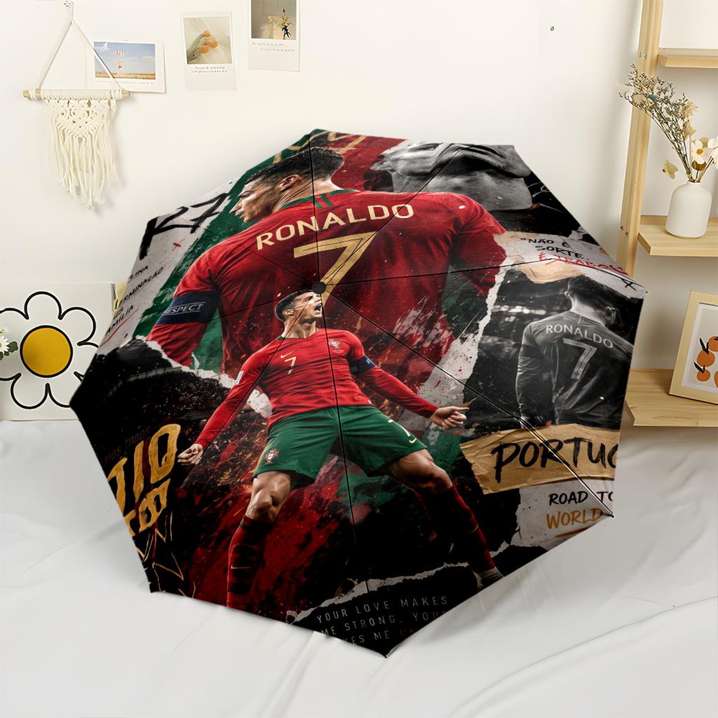 Ronaldo's Legacy Soccer Outdoor Automatic Umbrella Folding Umbrella with 8 Ribs Foldable Design Travel Essential Elegant Women's Umbrella