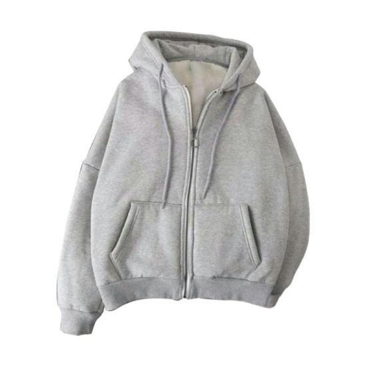 

Мужская зимняя куртка Толстовка большого размера на молнии Длинный рукав Свободная спортивная куртка Плюшевый флис Кулиска Эластичные манжеты Карманы Однотонная Повседневная Осень M серый