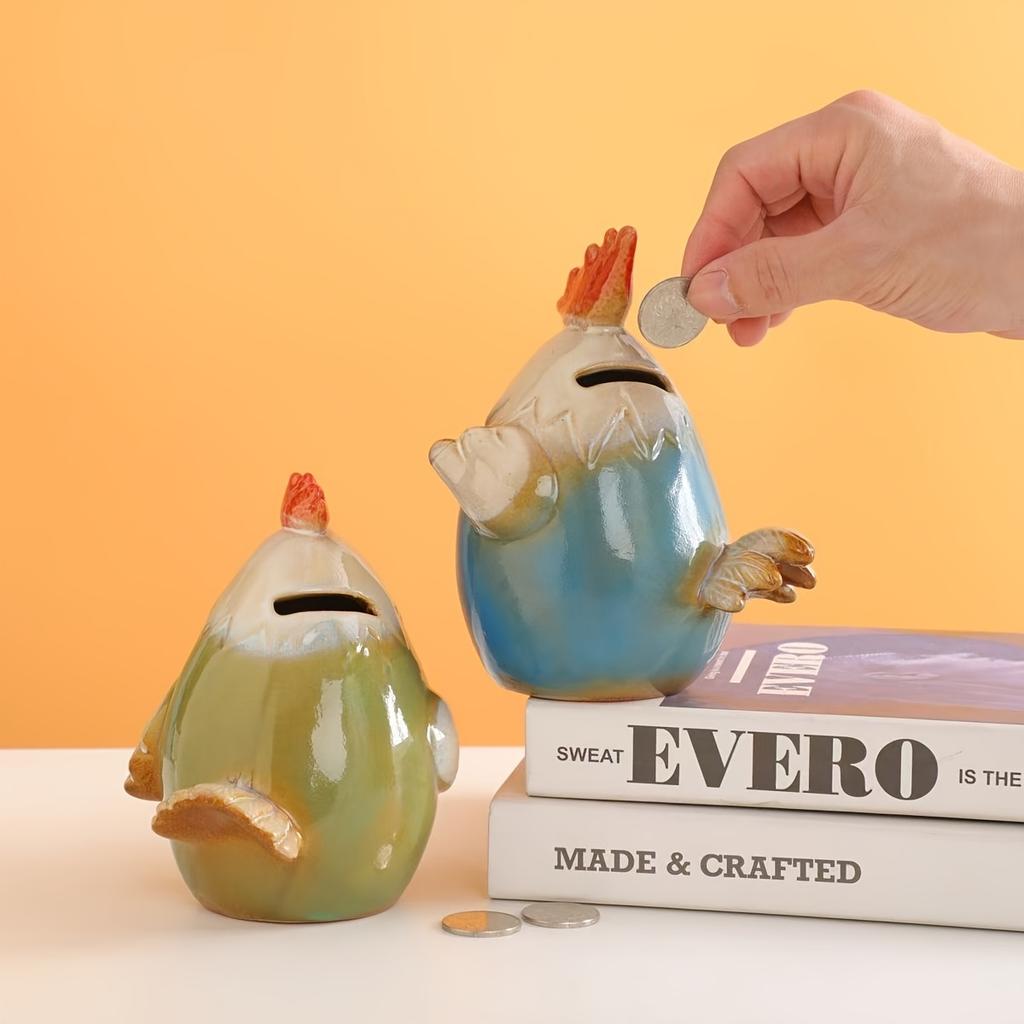 Charming Cartoon Chicken Ceramic Storage Jars , Colorful, Playful Design with Red Comb ,Wattle, Ideal for Kitchen, Office, or Terrace Decor