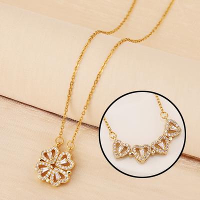 New Style of Two Piece Heart To Heart Womens Opening and Closing Clover Necklace Fashionable Heart Folding Creative Collarbone Chain