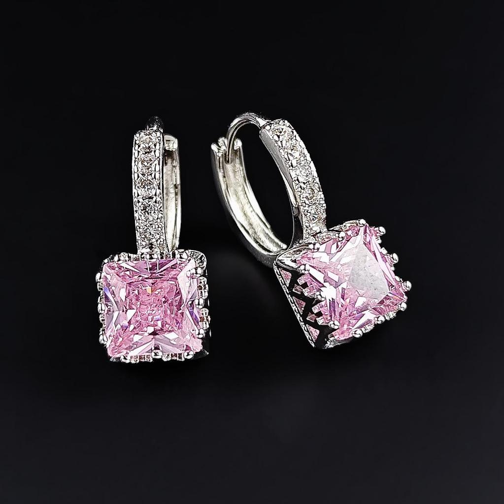 Sweet Zircon Stone Hoop Earrings – Korean Style