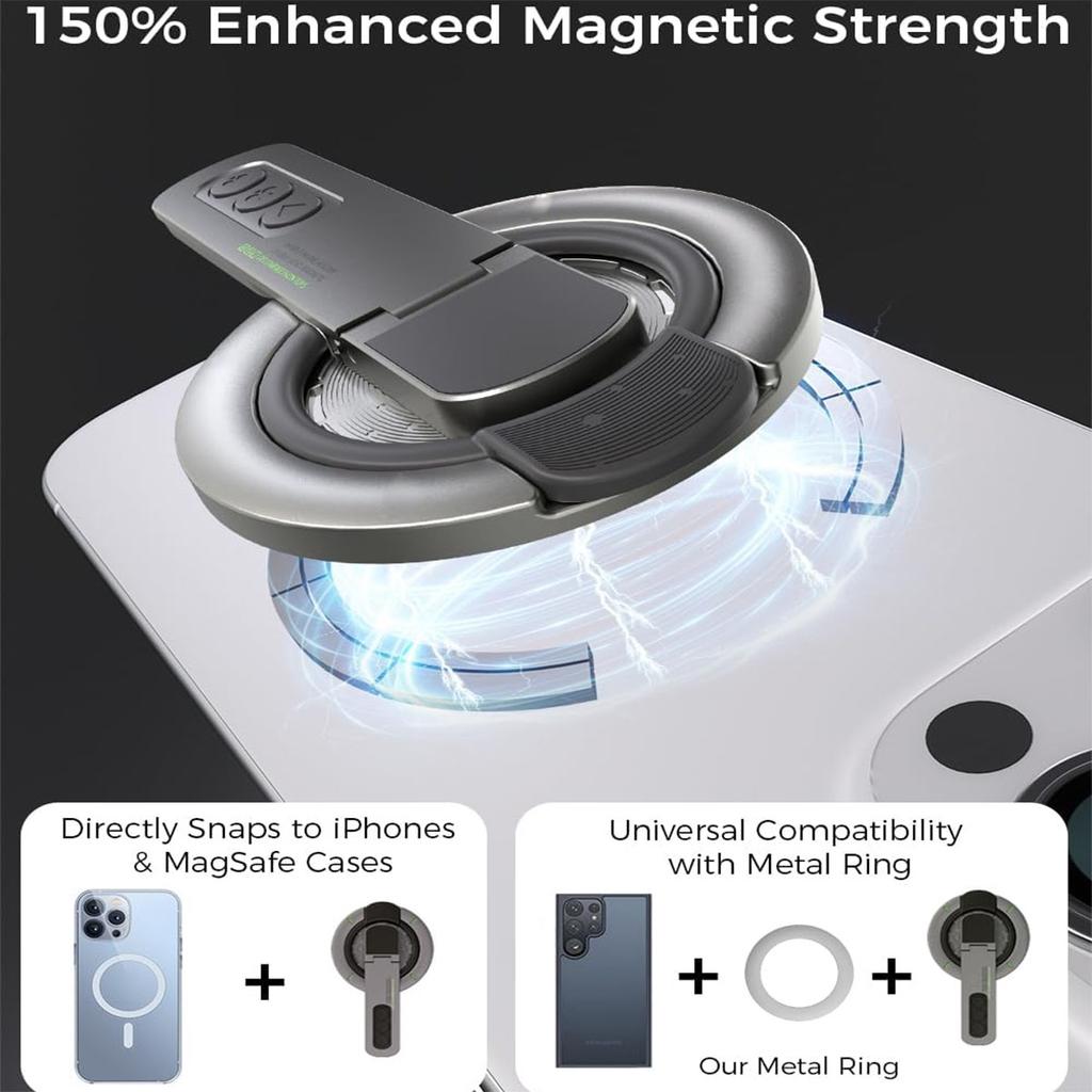 3-in-1 Magnetic Phone Grip Stand for MagSafe – 360° Rotatable Finger Ring Holder, ABS Material, Universal for All Smartphones