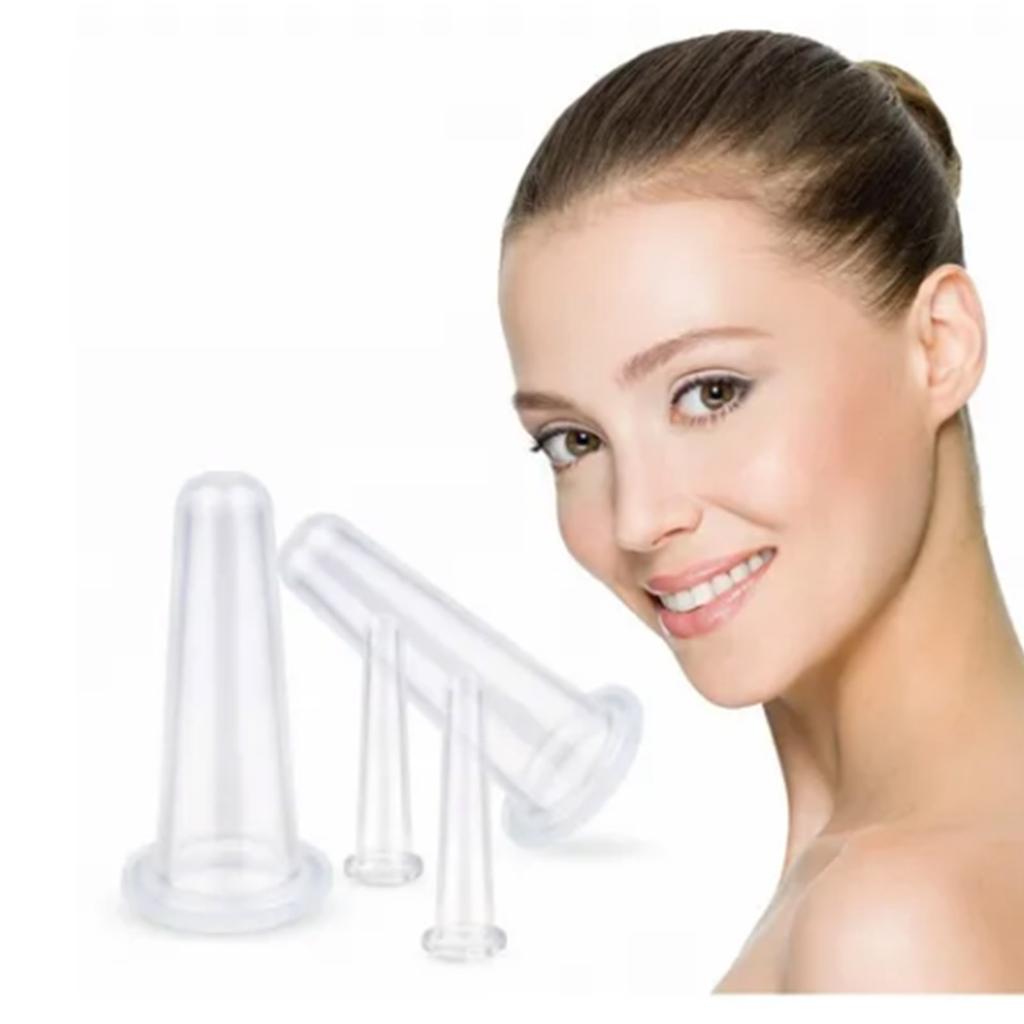 4PCS Vacuum Suction Massage Cup Liquid Silicone Facial Cupping Set for Adults Home Use White