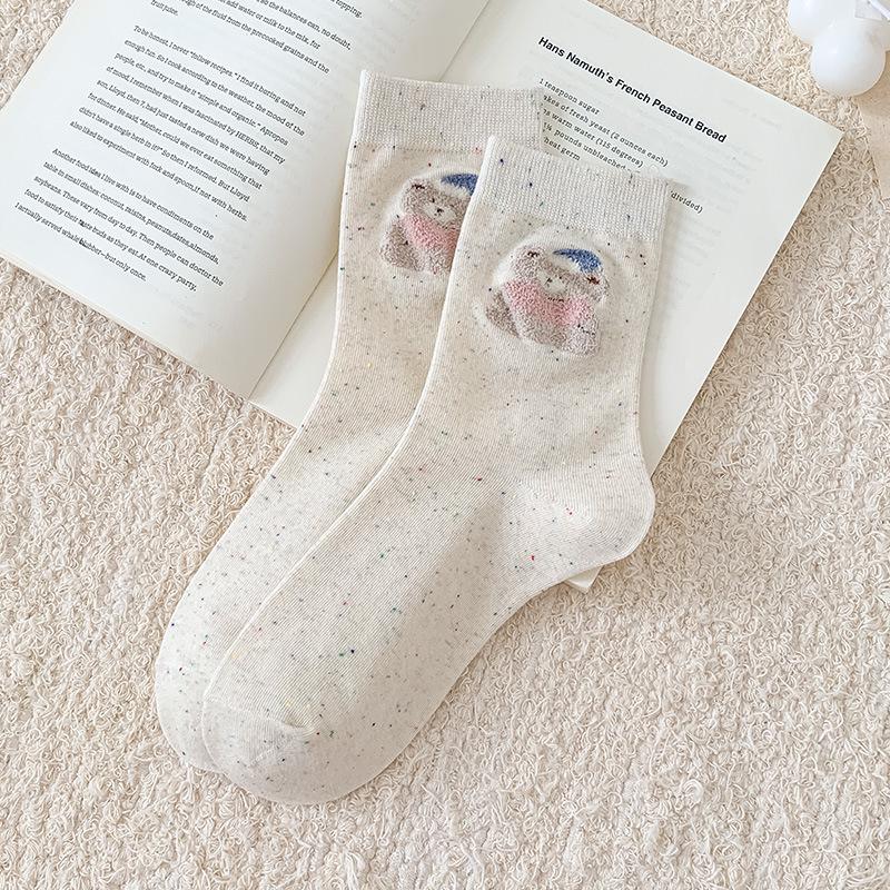 

Женские милые осенние носки до колена в горошек с мультяшным рисунком, плюшевые хлопковые - Универсальные и уютные гольфы со сборкой на икре One Size