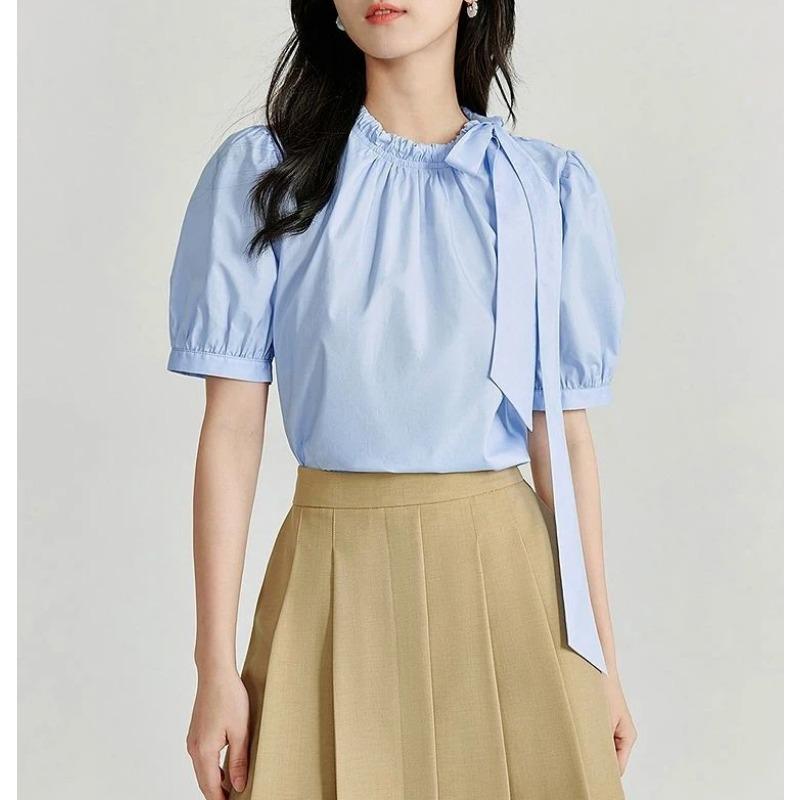 Sommer Damen Neuer Stil Französischer Chic Schnürung Puffärmel Locker Schlankes Hemd