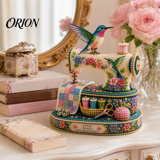 Creative Beadwork Project Tiny 3D Beaded Sewing Machine DIY Kit for Kids & Adults, Exquisite Hummingbird Handmade Bead Craft Set, Stress Relief