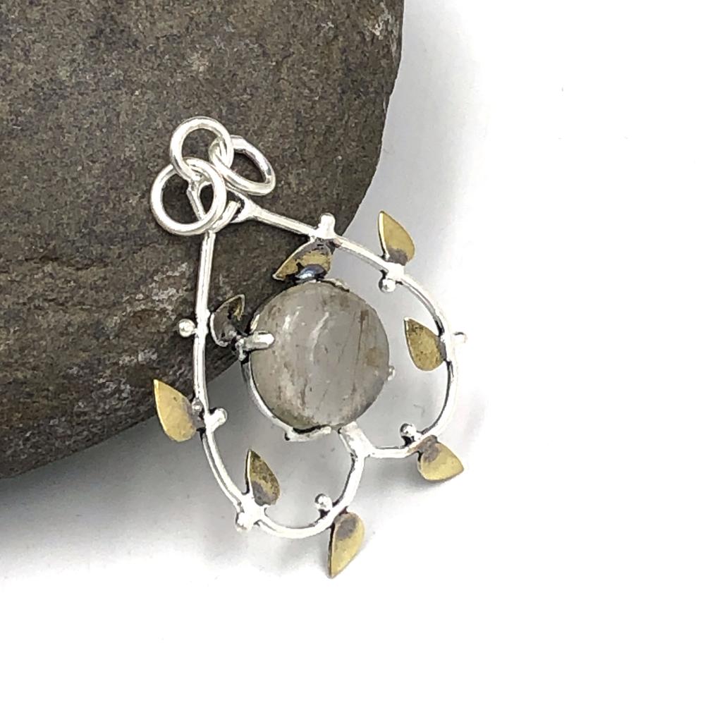 Natural Golden Rutile Gemstone 925 Sterling Silver Jewelry Designer Pendant 1.7" AJP-78
