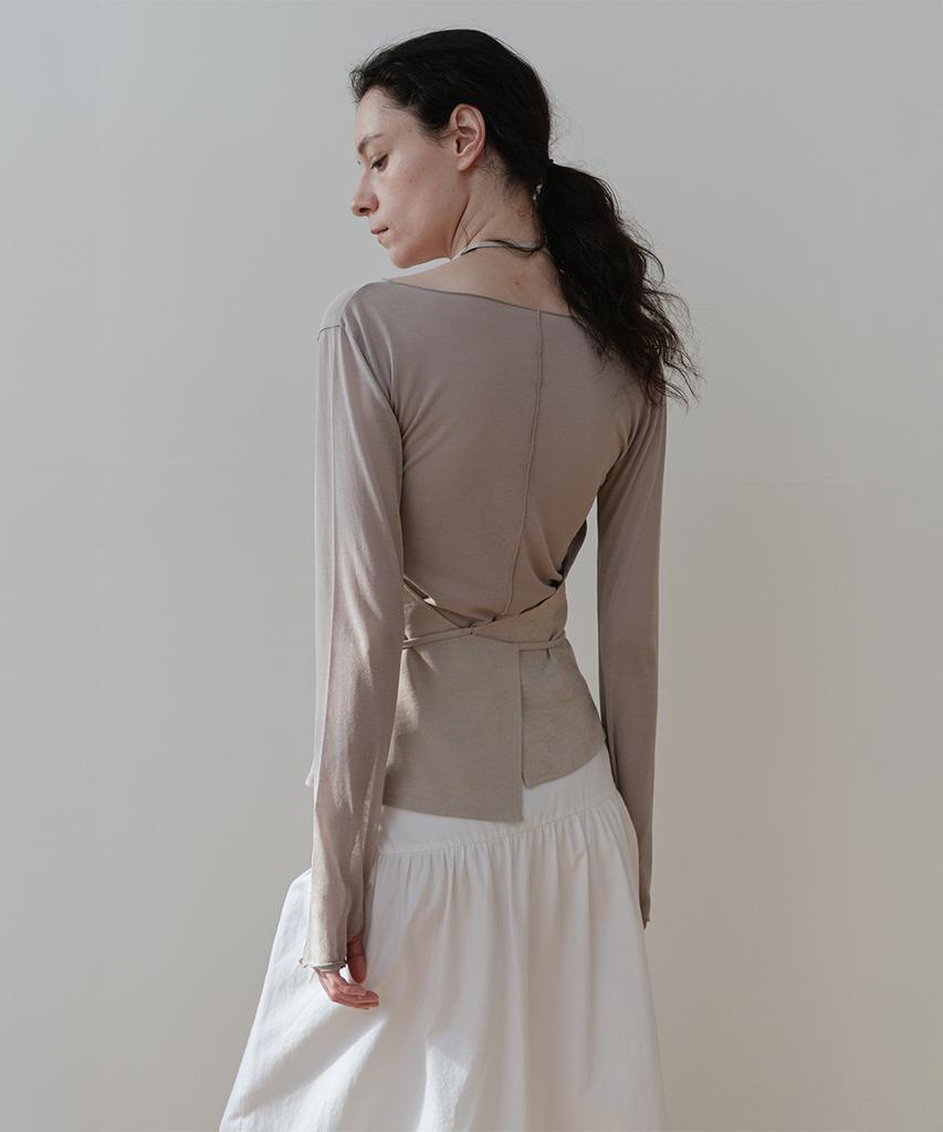 Loutaideu Strap Drape Halter Top [Beige]