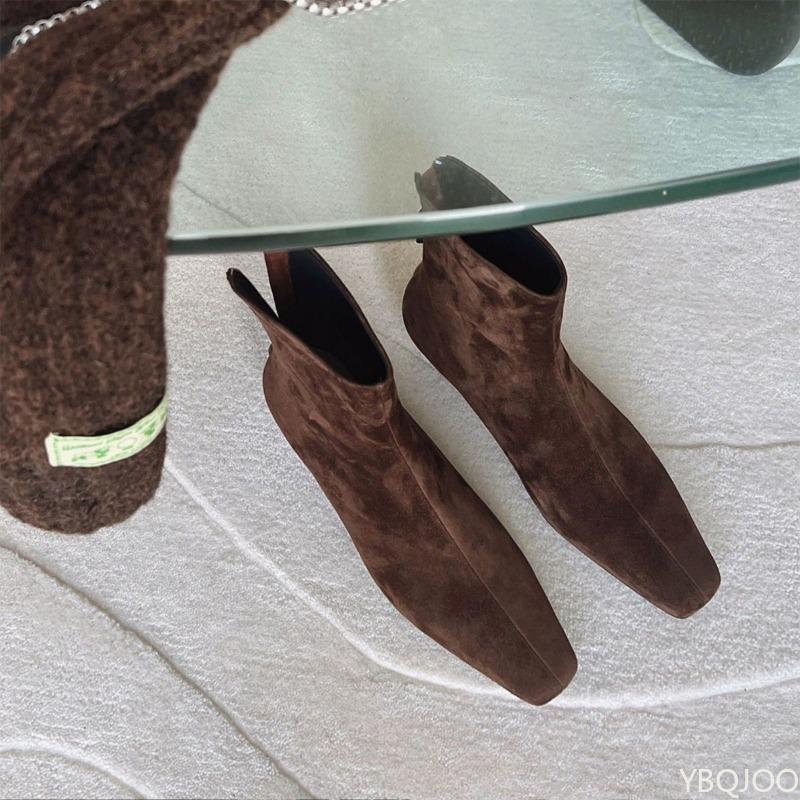 Fashion New autumn winter retro brown suede ankle boots with zipper square toe thick heel simple comfortable short boots
