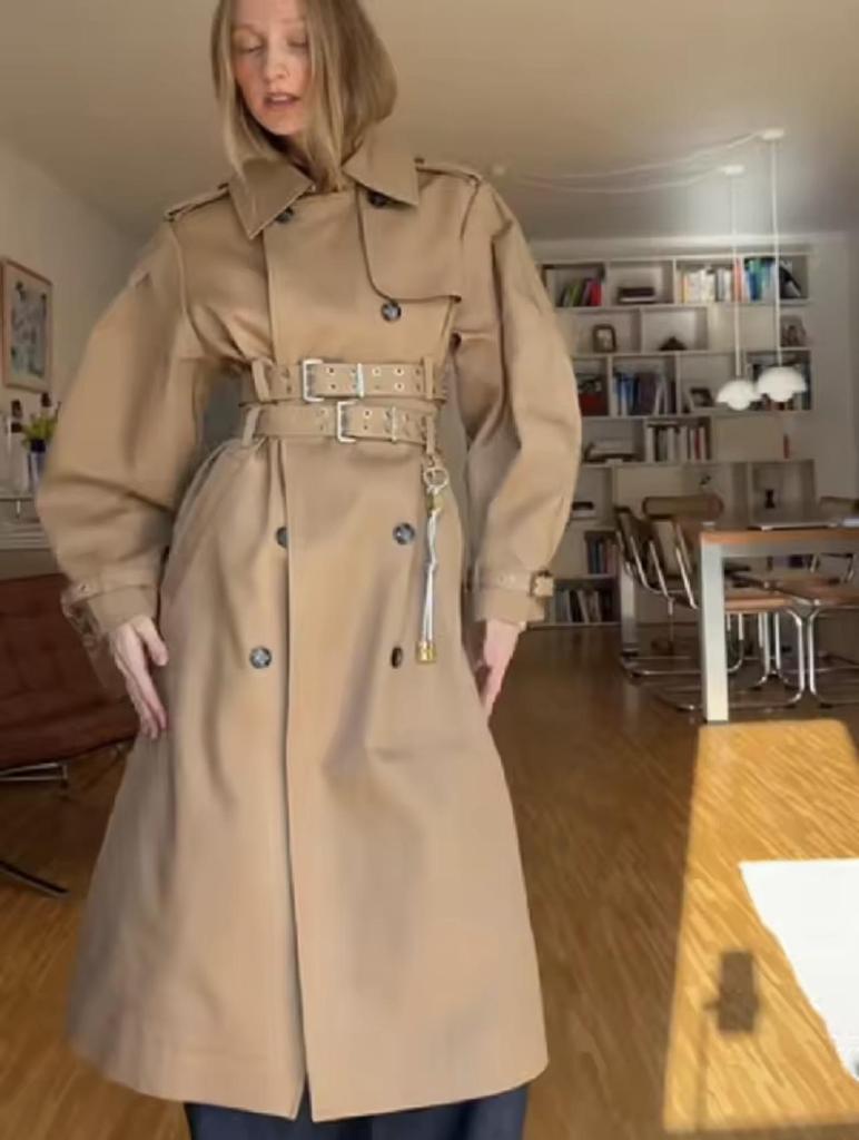 Women's European & American Double-Breasted Lapel Coat - Casual Waist-Cinching Fashion