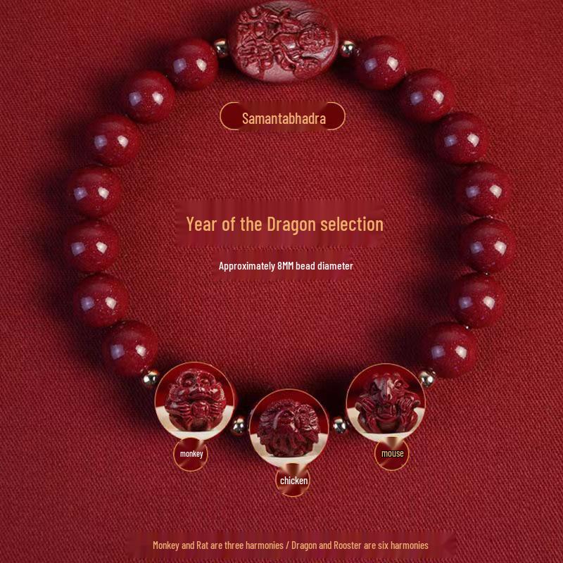 Mingwang Year of the Snake Cinnabar Bracelet: Purple-Gold Sand Harmonies Buddha Charm for Women & Men Manjushri (Rabbit)