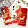 Chinese-Style Red Horse Phone Case For Samsung S24,S25,S30,S23,S21,S22,S20,S10,5G,FE,lite,PIus,Ultra Clear Transparent Cover