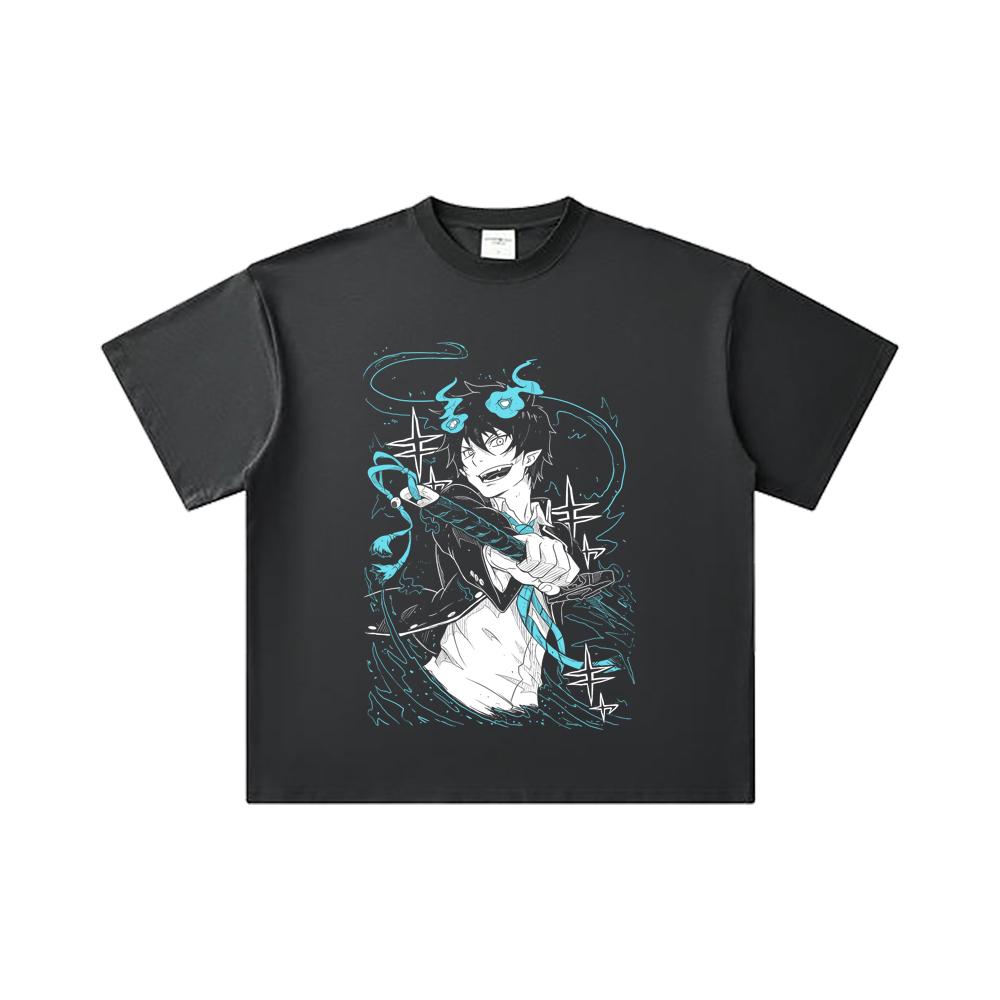 260 GSM Double Yarn 32 Count 100% Cotton Blue Exorcist V1 Rin Print Unisex Heavy Cotton T Shirt