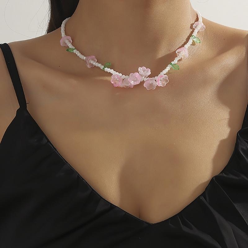Trendy Resin Necklace Purple/Yellow Floral Leaf  Pendant Neckchains for Wedding Bridal Jewelry Unique Shape Ornaments