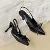 Heeled Sandals for Woman Red Bow Trimmed High Heels Pointed Back Strap Stiletto Sandals Women's Shoes