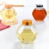 Hexagonal Glass Honey Jar with Wood Lid & Stirrer