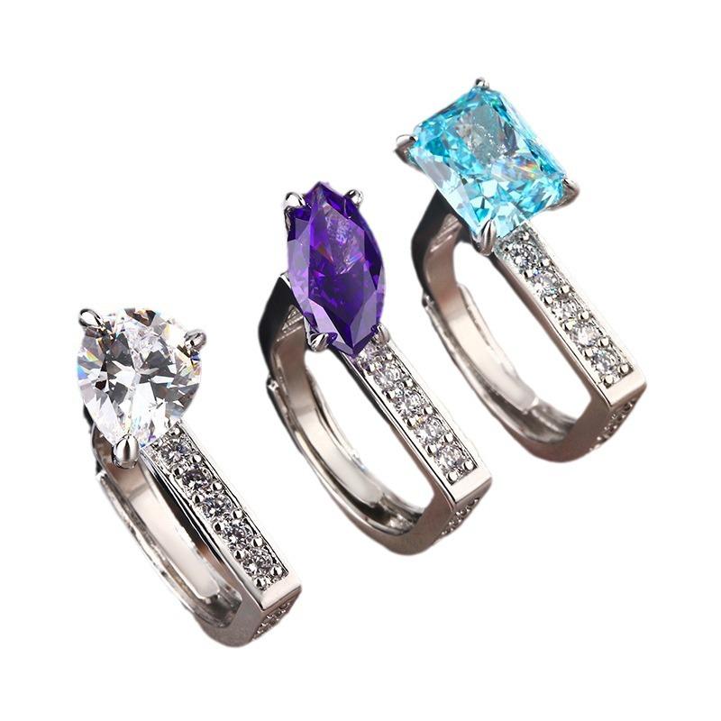 Ring mit Eisblumenschliff, Saphir, Zirkon, Diamant mit hohem Kohlenstoffgehalt, europäischer und amerikanischer Ring mit gebrochener Eisblume