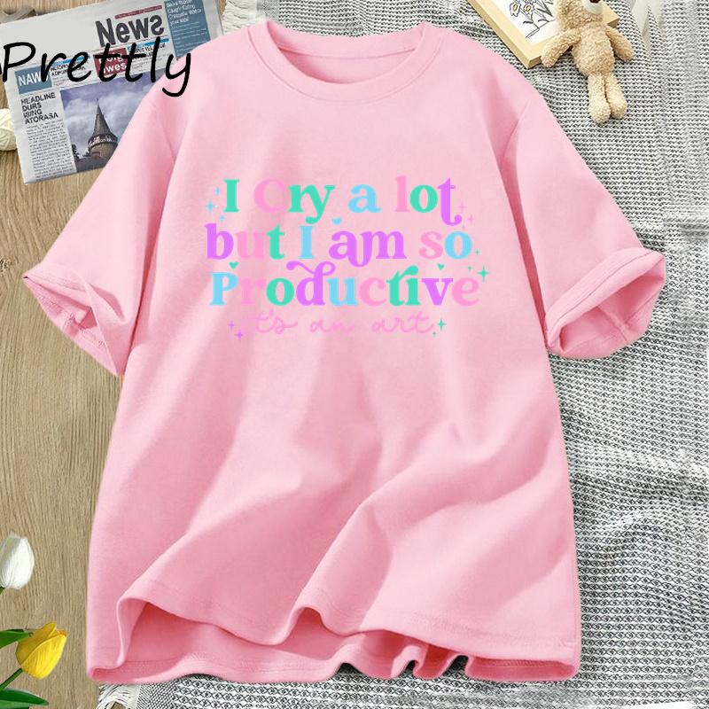 I Cry A Lot But I Am So Productive TS T-Shirt TTPD Letter Printed Tshirt Mental Health Mothers Day Gift Clothes Flower Mom Tee